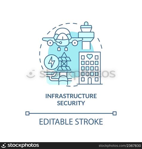 Infrastructure security turquoise concept icon. Dimension of national safety abstract idea thin line illustration. Isolated outline drawing. Editable stroke. Arial, Myriad Pro-Bold fonts used. Infrastructure security turquoise concept icon