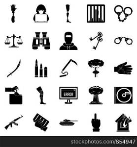Infringement icons set. Simple set of 25 infringement vector icons for web isolated on white background. Infringement icons set, simple style