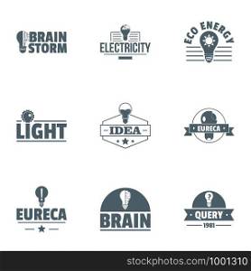 Ingenious idea logo set. Simple set of 9 ingenious idea vector logo for web isolated on white background. Ingenious idea logo set, simple style