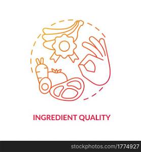 Ingredient quality concept icon. Organic foods eating. Preparing meal from natural products. Healthy life abstract idea thin line illustration. Vector isolated outline color drawing. Ingredient quality concept icon