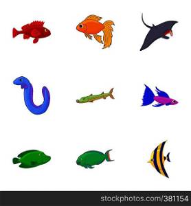 Inhabitants of sea icons set. Cartoon illustration of 9 inhabitants of sea vector icons for web. Inhabitants of sea icons set, cartoon style