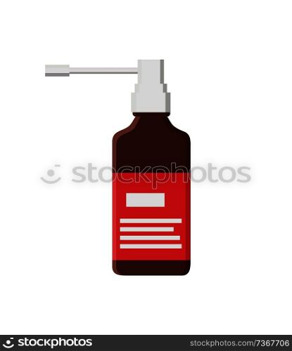 Inhaler in glass bottle closeup. Medication for people having troubles with health. Inhalator in container with label instruction vector illustration. Inhaler Glass Bottle Closeup Vector Illustration