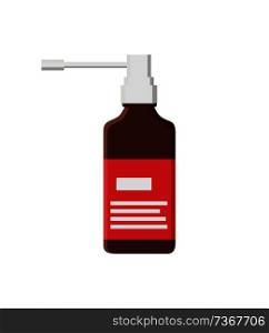 Inhaler in glass bottle closeup. Medication for people having troubles with health. Inhalator in container with label instruction vector illustration. Inhaler Glass Bottle Closeup Vector Illustration
