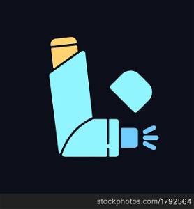 Inhaler RGB color icon for dark theme. Preventing asthma attacks. Deliver medication to lungs, airways. Isolated vector illustration on night mode background. Simple filled line drawing on black. Inhaler RGB color icon for dark theme
