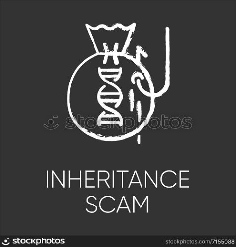 Inheritance scam chalk icon. Fake benefactor. Distant relative trick. Financial fraud. Illegal money gain. Phishing. Malicious practice. Fraudulent scheme. Isolated vector chalkboard illustration