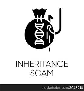 Inheritance scam glyph icon. Fake benefactor. Distant relative trick. Financial fraud. Illegal money gain. Phishing. Fraudulent scheme. Silhouette symbol. Negative space. Vector isolated illustration