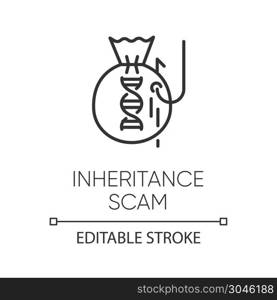 Inheritance scam linear icon. Fake benefactor. Distant relative trick. Financial fraud. Phishing. Thin line illustration. Contour symbol. Vector isolated outline drawing. Editable stroke