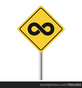 inifinity symbol on yellow road sign vector illustration