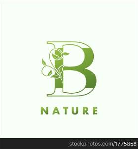 Initial Alphabet Letter B Green Nature Logo, vector logo template design concept floral leaf green color.