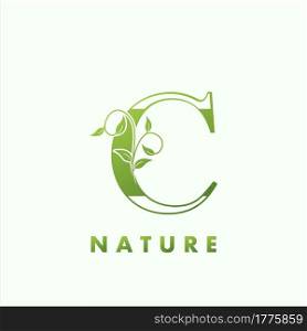 Initial Alphabet Letter C Green Nature Logo, vector logo template design concept floral leaf green color.