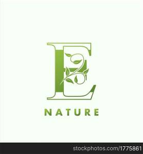 Initial Alphabet Letter E Green Nature Logo, vector logo template design concept floral leaf green color.