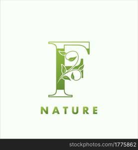 Initial Alphabet Letter F Green Nature Logo, vector logo template design concept floral leaf green color.