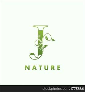 Initial Alphabet Letter J Green Nature Logo, vector logo template design concept floral leaf green color.