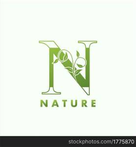 Initial Alphabet Letter N Green Nature Logo, vector logo template design concept floral leaf green color.