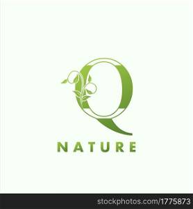 Initial Alphabet Letter Q Green Nature Logo, vector logo template design concept floral leaf green color.