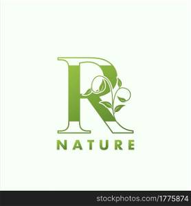 Initial Alphabet Letter R Green Nature Logo, vector logo template design concept floral leaf green color.