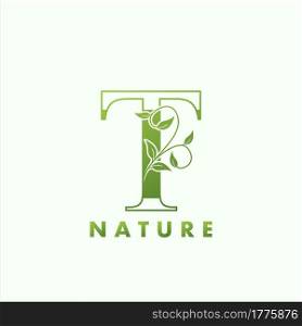 Initial Alphabet Letter T Green Nature Logo, vector logo template design concept floral leaf green color.