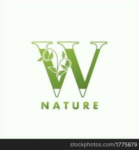 Initial Alphabet Letter W Green Nature Logo, vector logo template design concept floral leaf green color.
