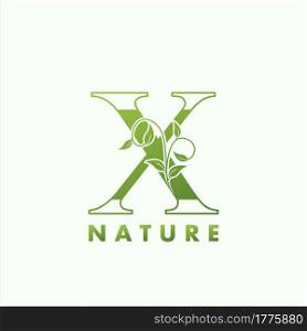 Initial Alphabet Letter X Green Nature Logo, vector logo template design concept floral leaf green color.
