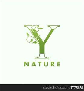 Initial Alphabet Letter Y Green Nature Logo, vector logo template design concept floral leaf green color.