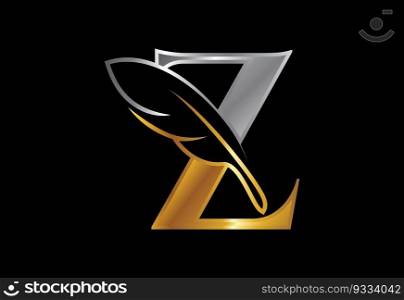 Initial alphabet with a feather. Law firm icon sign symbol. Logo for a writer or publishers