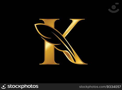 Initial alphabet with a feather. Law firm icon sign symbol. Logo for a writer or publishers