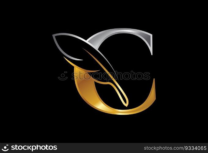 Initial alphabet with a feather. Law firm icon sign symbol. Logo for a writer or publishers
