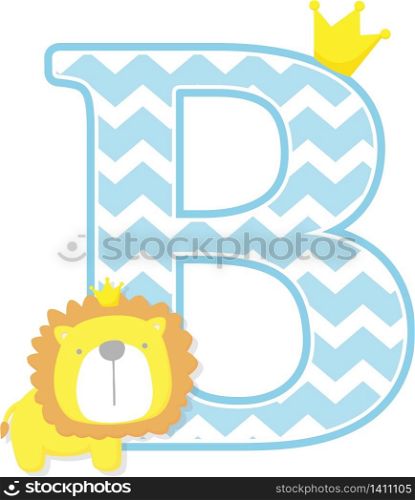 initial b with cute little lion king with golden crown isolated on white background. can be used for father&rsquo;s day card, baby boy birth announcements, nursery decoration, party theme or birthday invitation