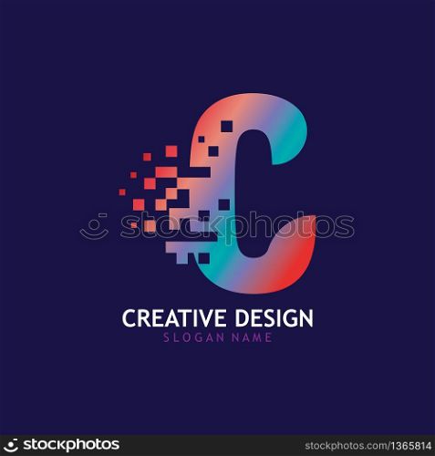 Initial C Letter Design with Digital Pixels logo vector