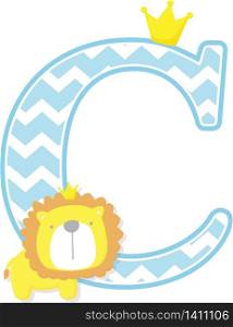 initial c with cute little lion king with golden crown isolated on white background. can be used for father&rsquo;s day card, baby boy birth announcements, nursery decoration, party theme or birthday invitation