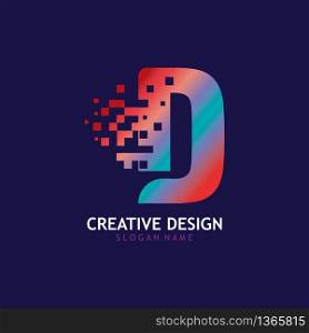 Initial D Letter Design with Digital Pixels logo vector