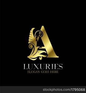 Initial Decorative luxury A Golden letter logo design template vector.