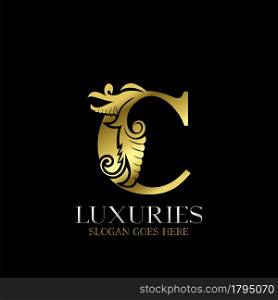 Initial Decorative luxury C Golden letter logo design template vector.