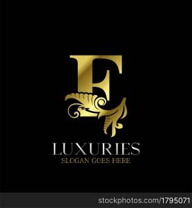 Initial Decorative luxury E Golden letter logo design template vector.