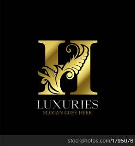 Initial Decorative luxury H Golden letter logo design template vector.