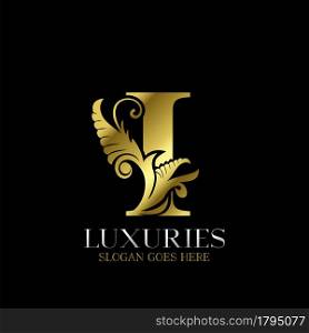 Initial Decorative luxury I Golden letter logo design template vector.