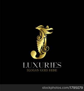 Initial Decorative luxury J Golden letter logo design template vector.