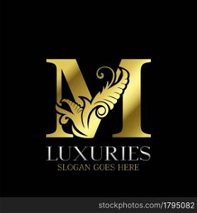 Initial Decorative luxury M Golden letter logo design template vector.