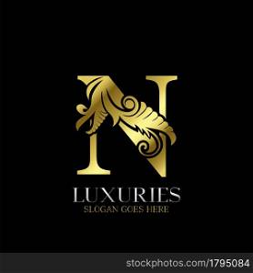 Initial Decorative luxury N Golden letter logo design template vector.
