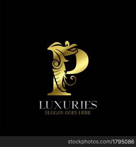 Initial Decorative luxury P Golden letter logo design template vector.