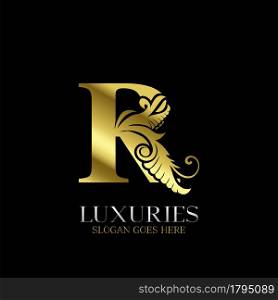 Initial Decorative luxury R Golden letter logo design template vector.