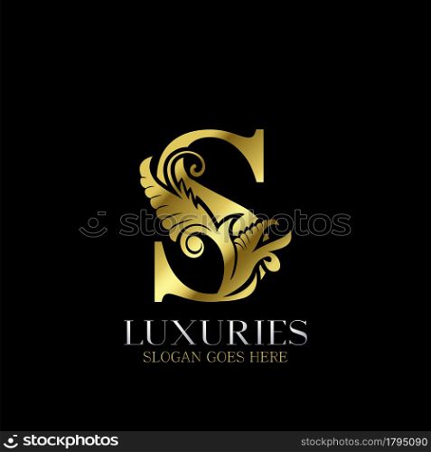 Initial Decorative luxury S Golden letter logo design template vector.