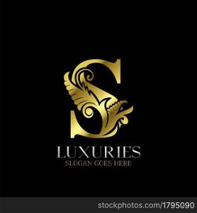Initial Decorative luxury S Golden letter logo design template vector.