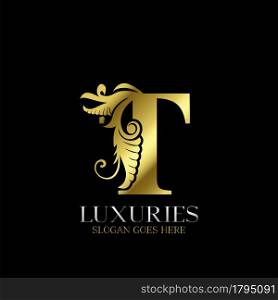 Initial Decorative luxury T Golden letter logo design template vector.