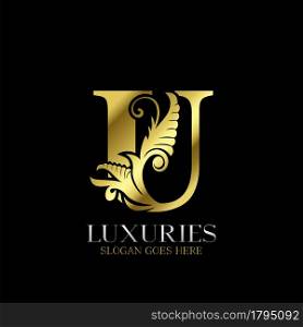 Initial Decorative luxury U Golden letter logo design template vector.