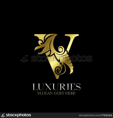Initial Decorative luxury V Golden letter logo design template vector.