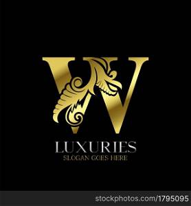 Initial Decorative luxury W Golden letter logo design template vector.