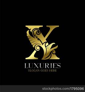 Initial Decorative luxury X Golden letter logo design template vector.