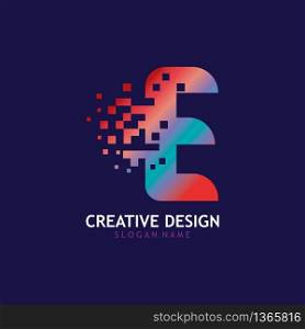 Initial E Letter Design with Digital Pixels logo vector
