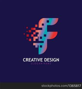 Initial F Letter Design with Digital Pixels logo vector